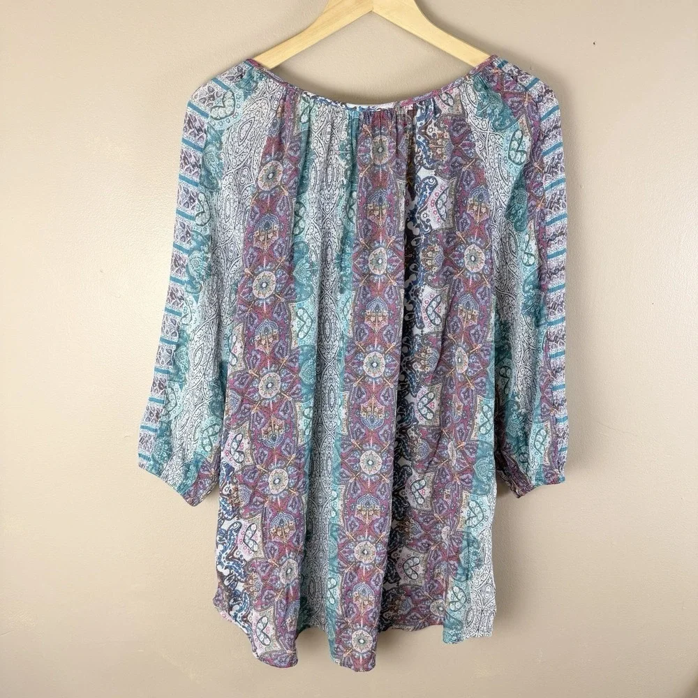 Fred David 2X Boho Paisley Blouse Cottagecore Grandma Core Flowy Top Plus - Picture 9 of 9